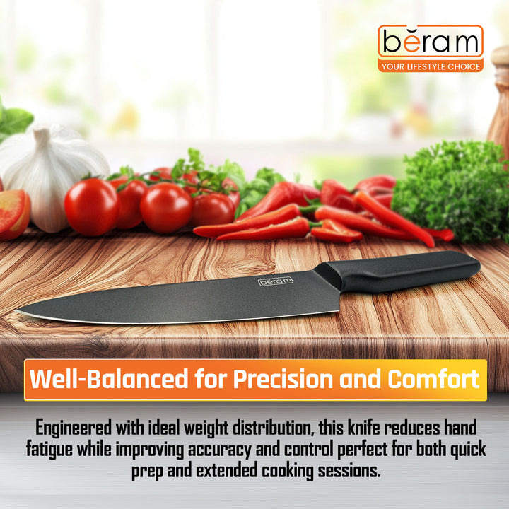 BERAM 8 Inch Chef Knife Titanium Black Coated With Stainless Steel 430 Handle3CR13Stainless Steel Blade Professional Kitchen Knife for Precision Chopping Slicing and Mincing Stylish Durable