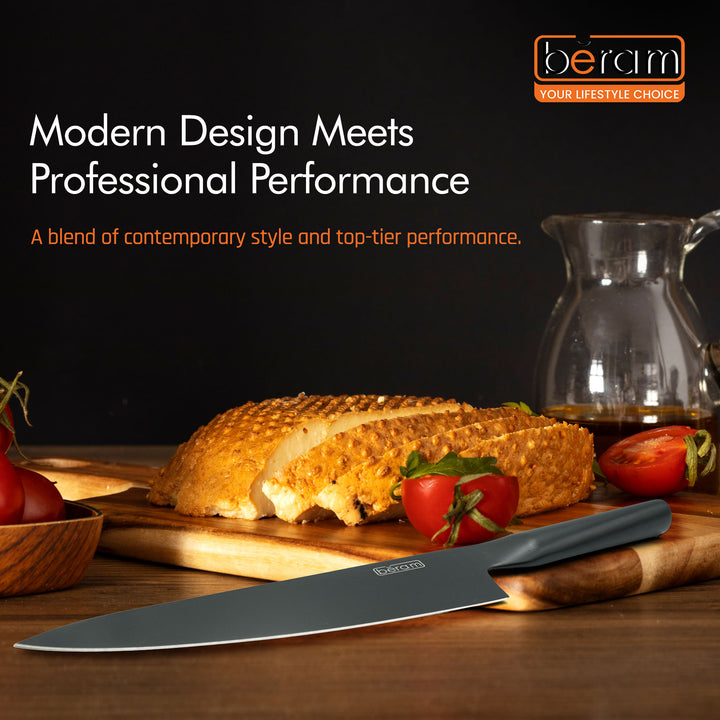 BERAM 8 Inch Chef Knife Black Oxide Coated Stainless Steel 3CR 13 Blade with SS430 Handle and Scratch Resistant Coating for Smooth Cutting Stylish and Durable Kitchen Essential