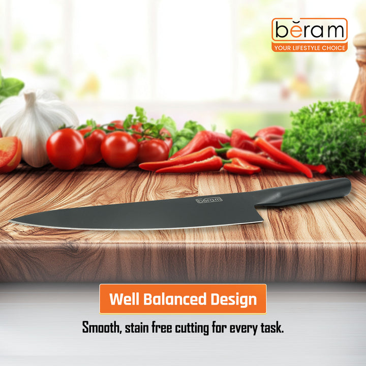 BERAM 8 Inch Chef Knife Black Oxide Coated Stainless Steel 3CR 13 Blade with SS430 Handle and Scratch Resistant Coating for Smooth Cutting Stylish and Durable Kitchen Essential