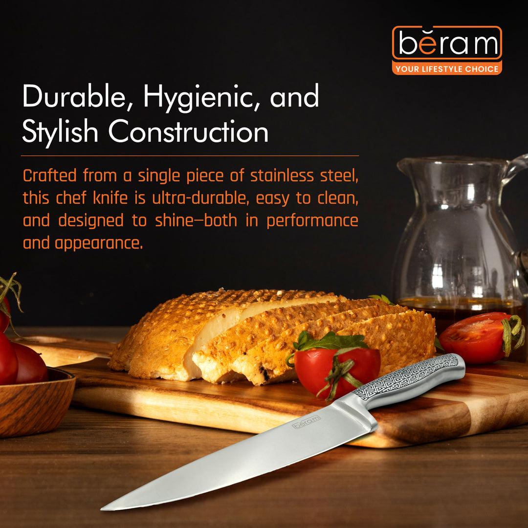BERAM 8 Inch Proffessional Chef Knife with SS Design Hollow Handle 3CR13 Stainless Steel Blade Ergonomic Durable Sharp Professional Kitchen Knife for Chopping Slicing Mincing