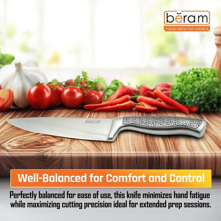 BERAM 8 Inch Proffessional Chef Knife with SS Design Hollow Handle 3CR13 Stainless Steel Blade Ergonomic Durable Sharp Professional Kitchen Knife for Chopping Slicing Mincing