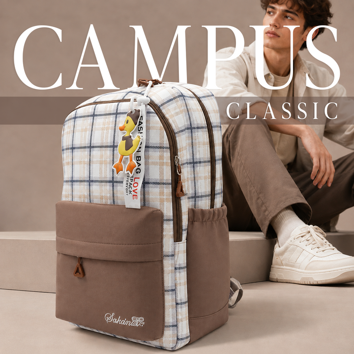 Campus Classic Plaid School Backpack with 4 Compartments, Lightweight Student Book Bag, Large Capacity School Backpack with Front Pocket, Dual Side Bottle Mesh Pockets  Adjustable Shoulder Straps Daily Use