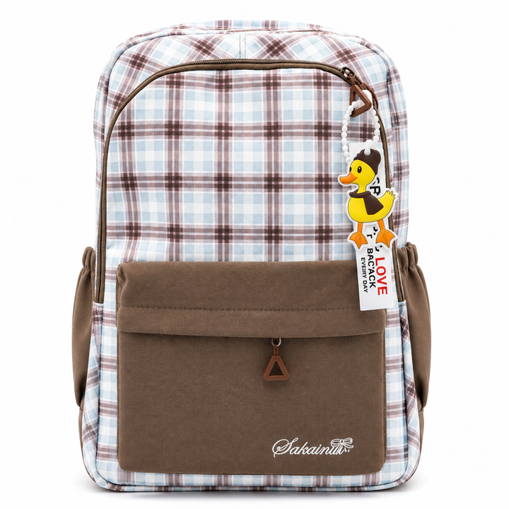 Classic Plaid School Backpack with 4 Compartments, Lightweight Student Book Bag, Large Capacity School Backpack with Front Pocket, Dual Side Bottle Mesh Pockets  Adjustable Shoulder Straps Daily Use
