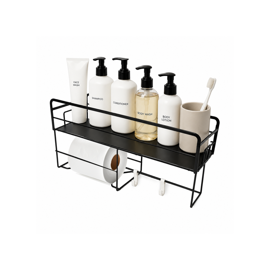 BERAM Bathroom Storage Rack Carbon Steel with Tissue Holder  Wall-Mounted Shelf Organizer  Waterproof & Rustproof Space-Saving Modern Rack for Toiletries Kitchen Acessories