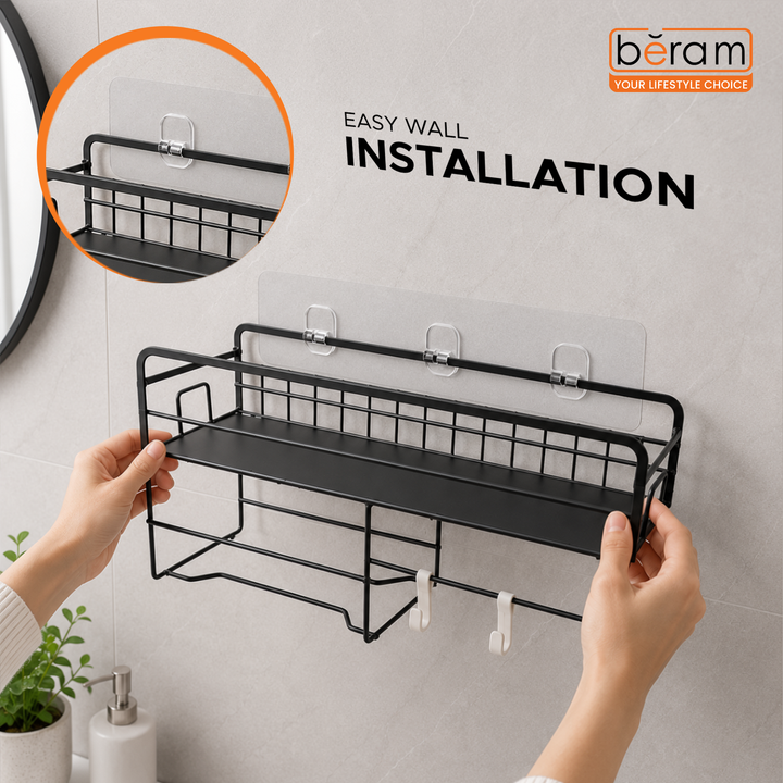 BERAM Bathroom Storage Rack Carbon Steel with Tissue Holder  Wall-Mounted Shelf Organizer  Waterproof & Rustproof Space-Saving Modern Rack for Toiletries Kitchen Acessories
