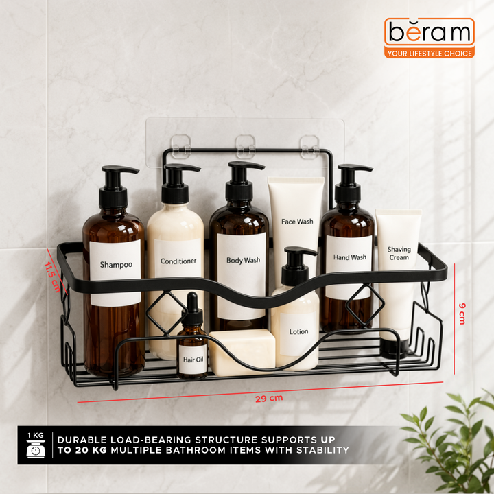 Beram Bathroom Storage  Rack  Carbon Steel Holder Hanging Space-Saving Wall Organizer Slim Wall-Mounted Bathroom Caddy with Durable Steel Construction Rustproof Coating
