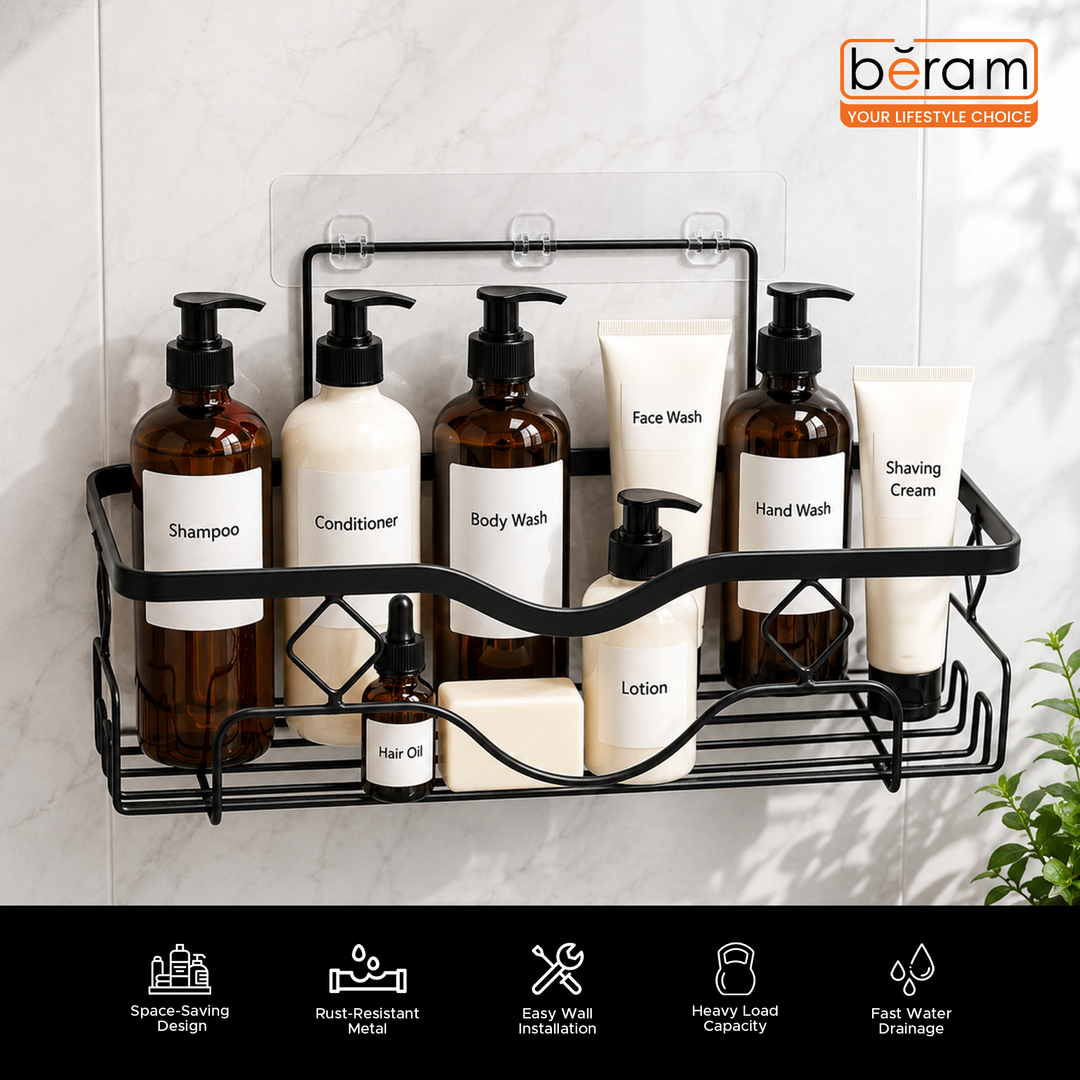 Beram Bathroom Storage  Rack  Carbon Steel Holder Hanging Space-Saving Wall Organizer Slim Wall-Mounted Bathroom Caddy with Durable Steel Construction Rustproof Coating