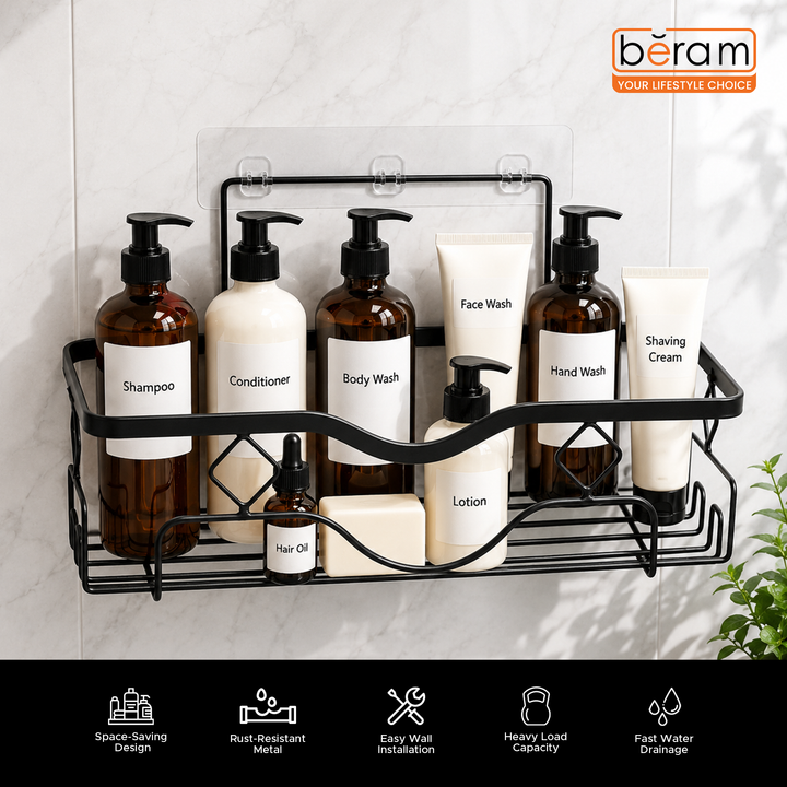 Beram Bathroom Storage  Rack  Carbon Steel Holder Hanging Space-Saving Wall Organizer Slim Wall-Mounted Bathroom Caddy with Durable Steel Construction Rustproof Coating