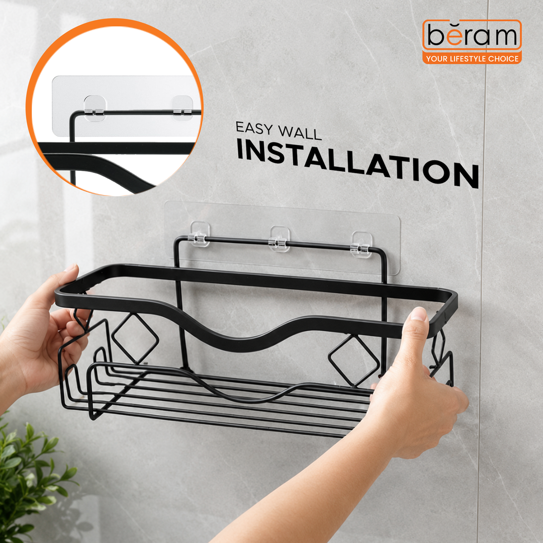 Beram Bathroom Storage  Rack  Carbon Steel Holder Hanging Space-Saving Wall Organizer Slim Wall-Mounted Bathroom Caddy with Durable Steel Construction Rustproof Coating