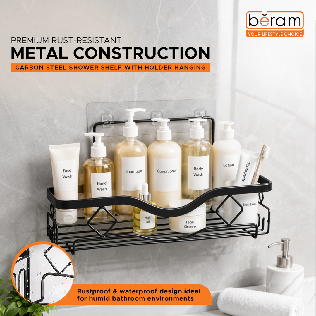 Beram Bathroom Storage  Rack  Carbon Steel Holder Hanging Space-Saving Wall Organizer Slim Wall-Mounted Bathroom Caddy with Durable Steel Construction Rustproof Coating