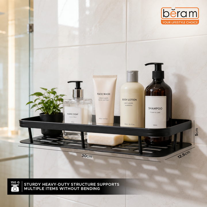 Beram Bathroom Storage Rack Durable Carbon Steel Wall Mounted Organizer Space-Saving Shelf for Bath and Shower Essentials Toiletries Shampoo Soap Accessories Rust Resistant Modern Bathroom Caddy