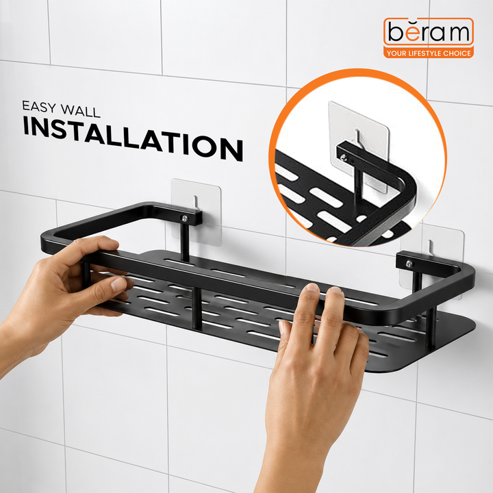 Beram Bathroom Storage Rack Durable Carbon Steel Wall Mounted Organizer Space-Saving Shelf for Bath and Shower Essentials Toiletries Shampoo Soap Accessories Rust Resistant Modern Bathroom Caddy