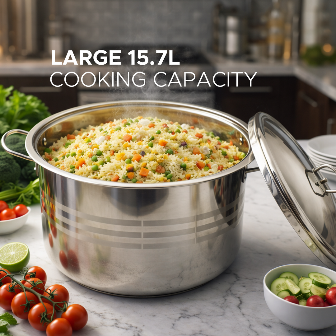 Haus Roland 32cm Stainless Steel Stock Pot with Lid 15.7L Large Cooking Pot Induction Compatible Deep Casserole Pot Heavy Duty Soup Stew Boiling Pot