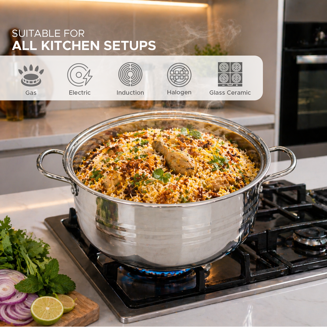Haus Roland 32cm Stainless Steel Stock Pot with Lid 15.7L Large Cooking Pot Induction Compatible Deep Casserole Pot Heavy Duty Soup Stew Boiling Pot