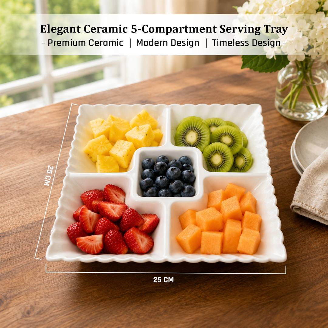 Ceramic Nuts Tray with Bowls White Dishwasher Safe Heat Resistant Serving Bowl Set for Snacks Desserts Soup Dips Sauces and Modern Kitchen Dining Use