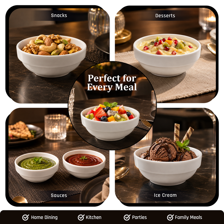 Ceramic Mini Bowl Set 6 Pieces White Microwave & Dishwasher Safe Heat Resistant Ceramic Bowls for Soup Snacks Desserts Dips Ice Cream Serving and Everyday Kitchen Use