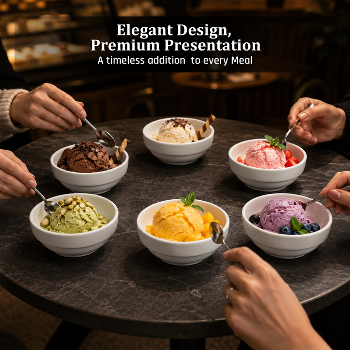 Ceramic Mini Bowl Set 6 Pieces White Microwave & Dishwasher Safe Heat Resistant Ceramic Bowls for Soup Snacks Desserts Dips Ice Cream Serving and Everyday Kitchen Use