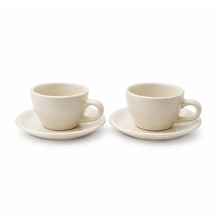 ACME 250ml Ceramic Cup & Saucer Set Classic White Coffee & Teacup with Matching Saucer Glossy Ceramic Espresso Cappuccino Mug Microwave & Dishwasher Safe for Home & Office