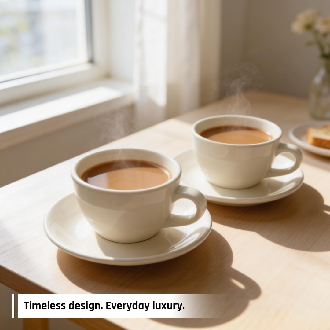 ACME 250ml Ceramic Cup & Saucer Set Classic White Coffee & Teacup with Matching Saucer Glossy Ceramic Espresso Cappuccino Mug Microwave & Dishwasher Safe for Home & Office