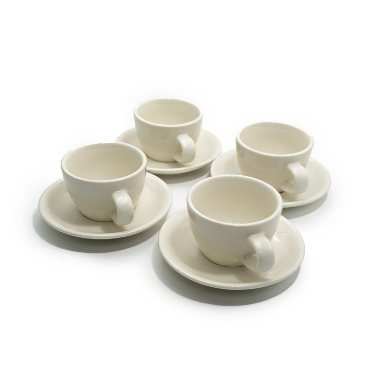 ACME 250ml Ceramic Cup & Saucer Set Classic White Coffee & Teacup with Matching Saucer Glossy Ceramic Espresso Cappuccino Mug Microwave & Dishwasher Safe for Home & Office