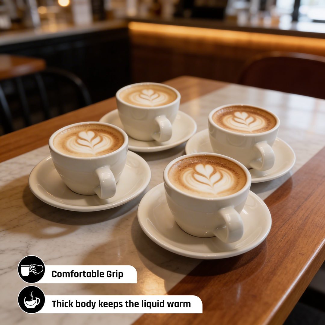 ACME 250ml Ceramic Cup & Saucer Set Classic White Coffee & Teacup with Matching Saucer Glossy Ceramic Espresso Cappuccino Mug Microwave & Dishwasher Safe for Home & Office