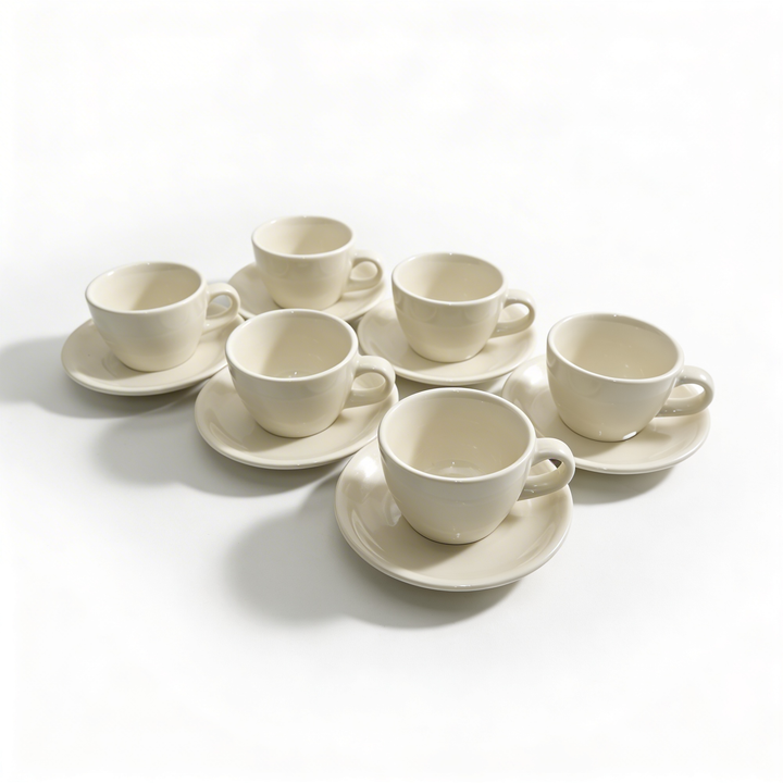 ACME 250ml Ceramic Cup & Saucer Set Classic White Coffee & Teacup with Matching Saucer Glossy Ceramic Espresso Cappuccino Mug Microwave & Dishwasher Safe for Home & Office