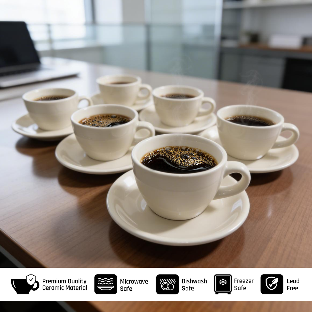 ACME 250ml Ceramic Cup & Saucer Set Classic White Coffee & Teacup with Matching Saucer Glossy Ceramic Espresso Cappuccino Mug Microwave & Dishwasher Safe for Home & Office