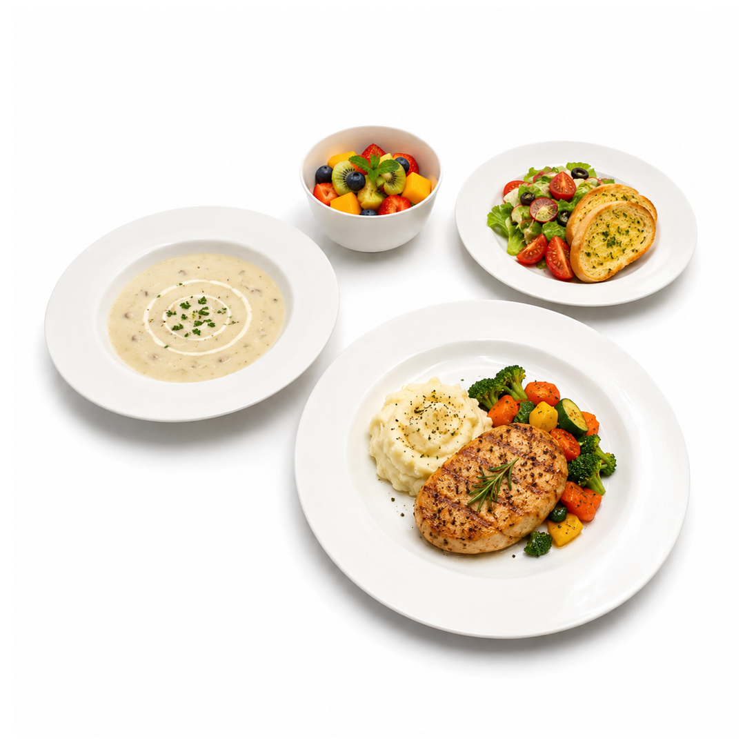 Ceramic Dinner Set 4 Pieces White Microwave & Dishwasher Safe Heat Resistant Dining Set with Dinner Plate Soup Plate Dessert Plate & Bowl for Home Kitchen Use