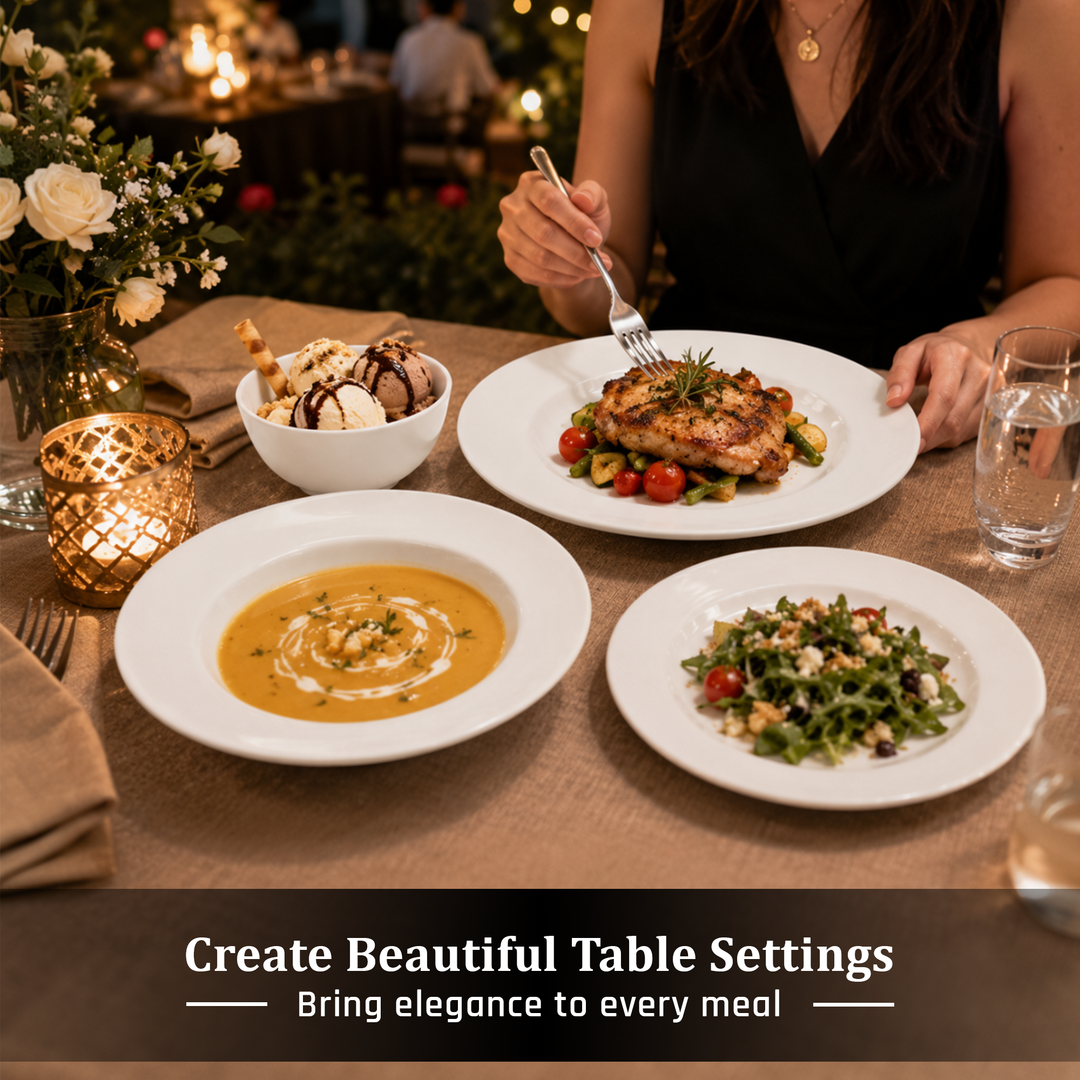 Ceramic Dinner Set 4 Pieces White Microwave & Dishwasher Safe Heat Resistant Dining Set with Dinner Plate Soup Plate Dessert Plate & Bowl for Home Kitchen Use
