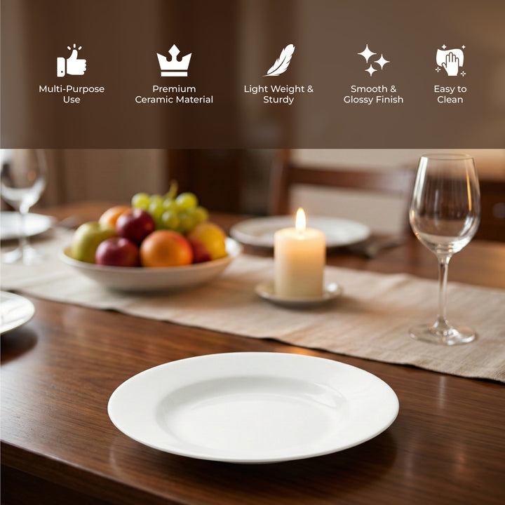 Luminarc White 4 PCS Ceramic Dinner Set  Soup Plate 22cm Dinner Plate 24cm Dessert Plate 19cm Bowl 9.5cm Tableware Set for Home & Restaurant