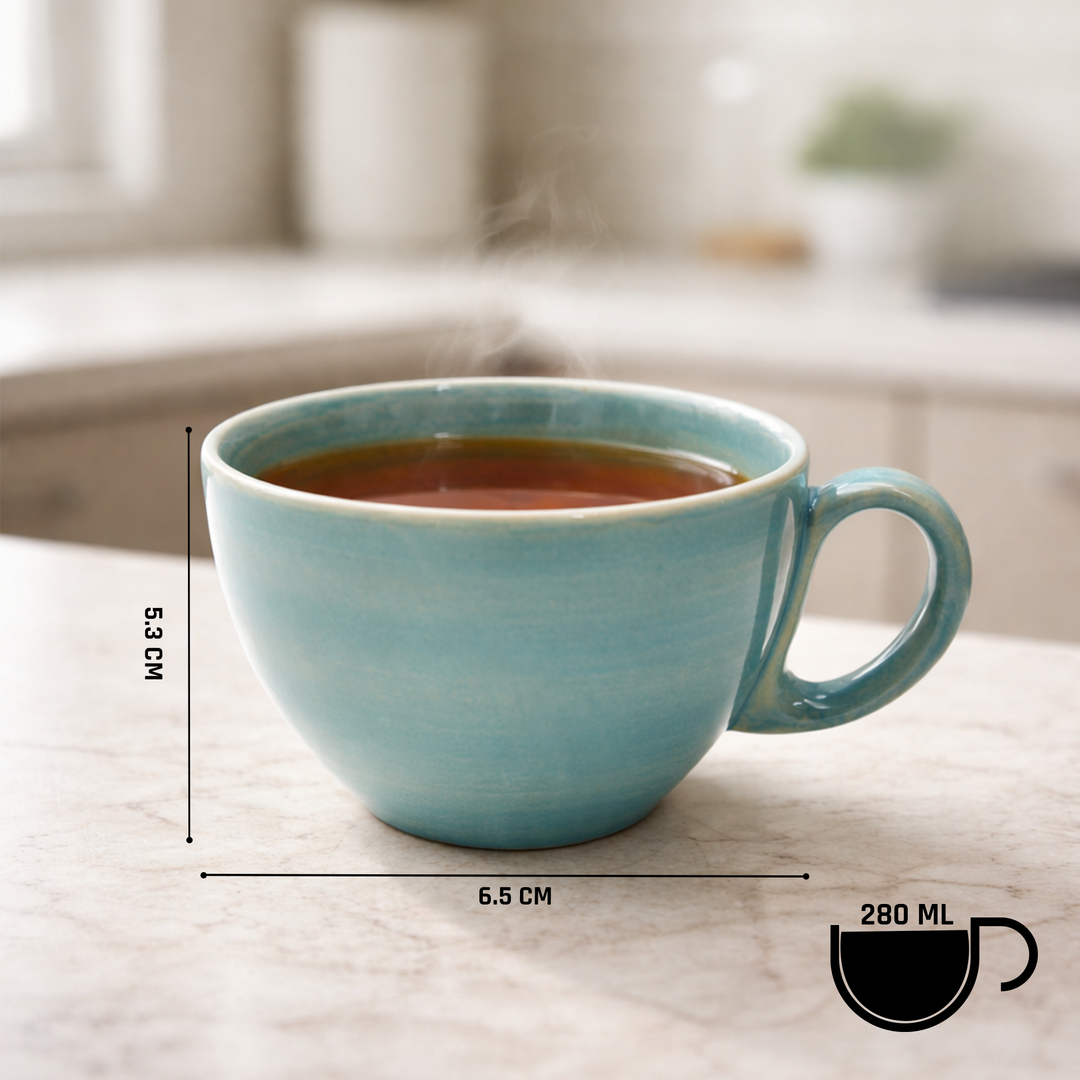 RAK Blue Sapphire Ceramic Coffee Teacup 280ml Microwave & Dishwasher Safe Blue Porcelain Style Mug Cups for Home Office Café Hotel