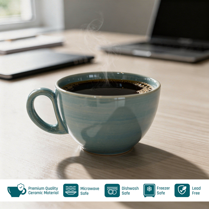 RAK Blue Sapphire Ceramic Coffee Teacup 280ml Microwave & Dishwasher Safe Blue Porcelain Style Mug Cups for Home Office Café Hotel