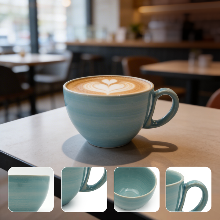 RAK Blue Sapphire Ceramic Coffee Teacup 280ml Microwave & Dishwasher Safe Blue Porcelain Style Mug Cups for Home Office Café Hotel