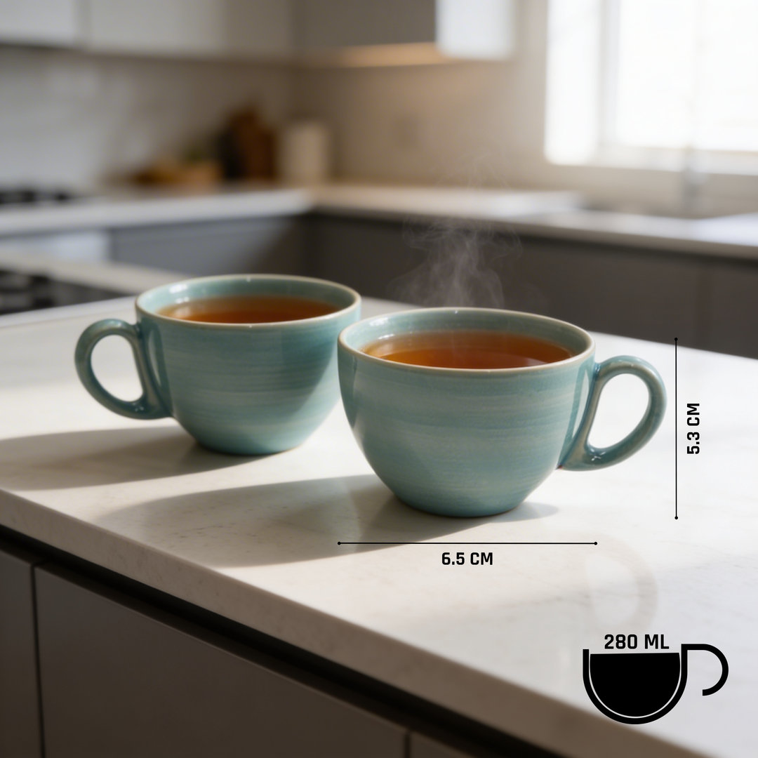 RAK Blue Sapphire Ceramic Coffee Teacup 280ml Microwave & Dishwasher Safe Blue Porcelain Style Mug Cups for Home Office Café Hotel