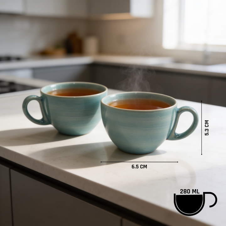 RAK Blue Sapphire Ceramic Coffee Teacup 280ml Microwave & Dishwasher Safe Blue Porcelain Style Mug Cups for Home Office Café Hotel