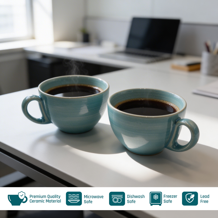 RAK Blue Sapphire Ceramic Coffee Teacup 280ml Microwave & Dishwasher Safe Blue Porcelain Style Mug Cups for Home Office Café Hotel