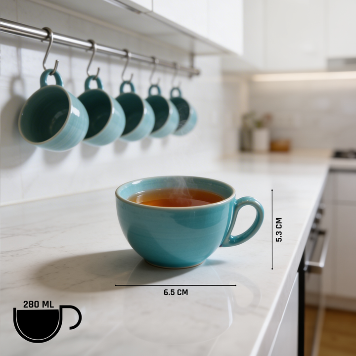 RAK Blue Sapphire Ceramic Coffee Teacup 280ml Microwave & Dishwasher Safe Blue Porcelain Style Mug Cups for Home Office Café Hotel