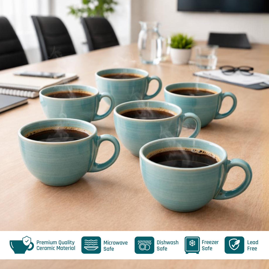 RAK Blue Sapphire Ceramic Coffee Teacup 280ml Microwave & Dishwasher Safe Blue Porcelain Style Mug Cups for Home Office Café Hotel