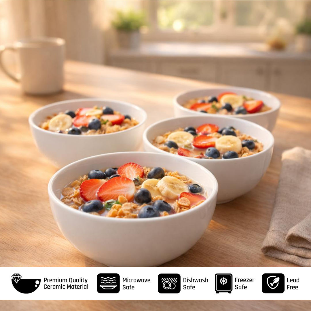 Luminarc White 4 PCS Ceramic Dinner Set  Soup Plate 22cm Dinner Plate 24cm Dessert Plate 19cm Bowl 9.5cm Tableware Set for Home & Restaurant