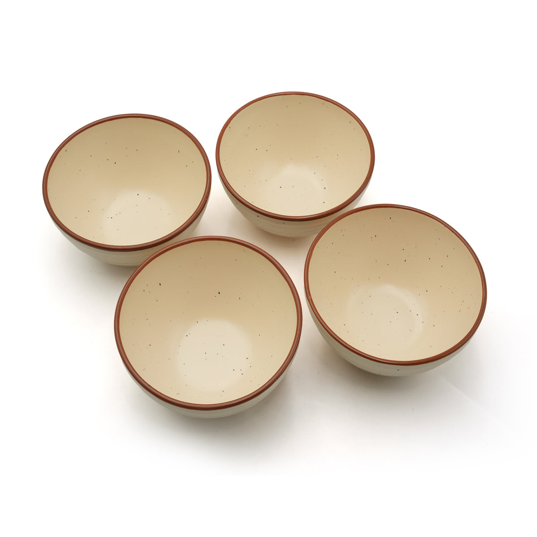 Ariane Artisan Collection Durable Ceramic Bowl Set Rustic Cream Speckled Dining Bowls with Brown Rim Microwave and Dishwasher Safe for Soup Cereal Salad and Everyday Use