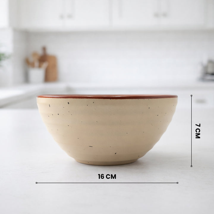 Ariane Artisan Collection Durable Ceramic Bowl Set Rustic Cream Speckled Dining Bowls with Brown Rim Microwave and Dishwasher Safe for Soup Cereal Salad and Everyday Use