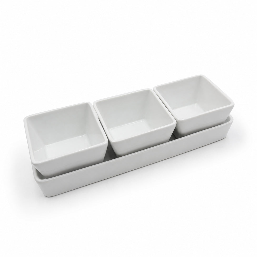 Ceramic Nuts Tray with Bowls White Dishwasher Safe Heat Resistant Serving Bowl Set for Snacks Desserts Soup Dips Sauces and Modern Kitchen Dining Use