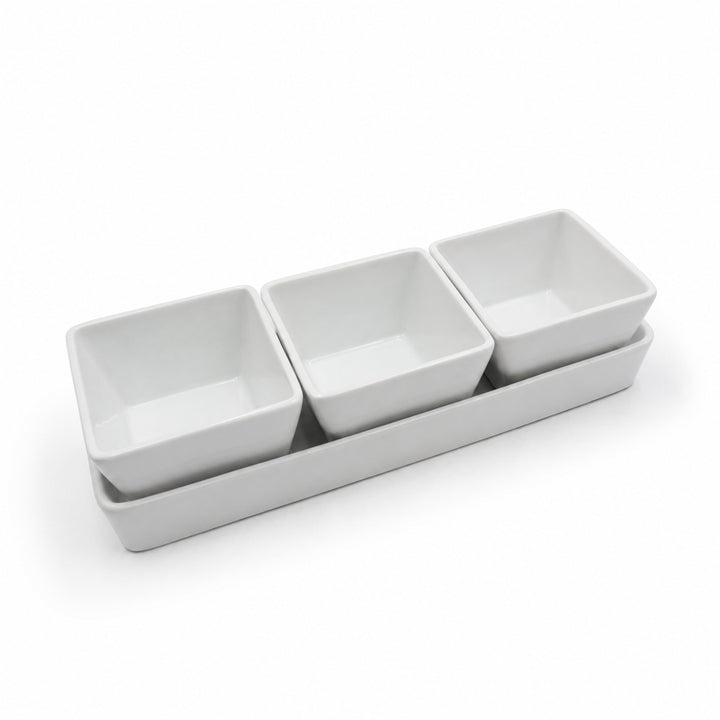 Ceramic Nuts Tray with Bowls White Dishwasher Safe Heat Resistant Serving Bowl Set for Snacks Desserts Soup Dips Sauces and Modern Kitchen Dining Use