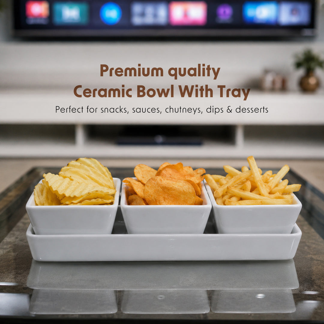 Ceramic Nuts Tray with Bowls White Dishwasher Safe Heat Resistant Serving Bowl Set for Snacks Desserts Soup Dips Sauces and Modern Kitchen Dining Use