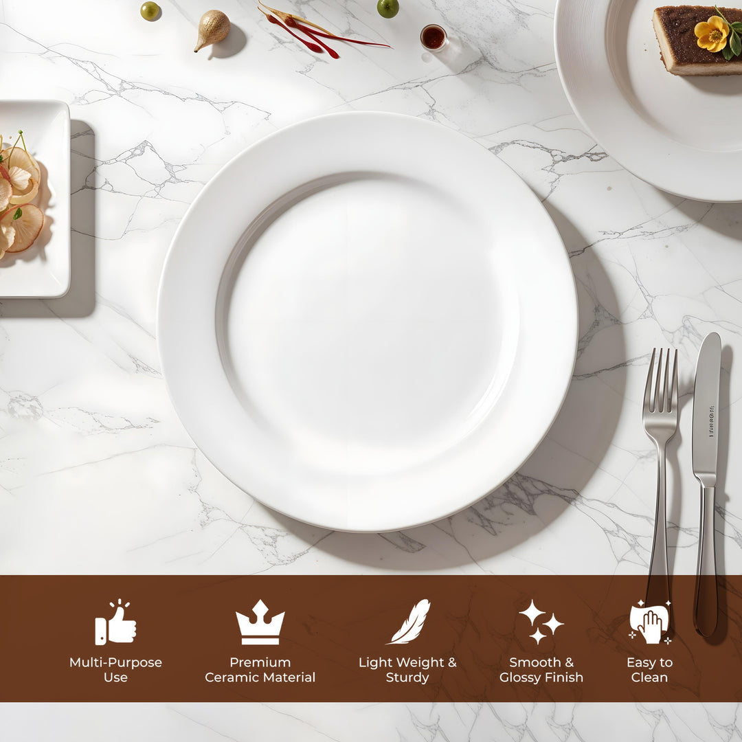 Luminarc White 4 PCS Ceramic Dinner Set  Soup Plate 22cm Dinner Plate 24cm Dessert Plate 19cm Bowl 9.5cm Tableware Set for Home & Restaurant