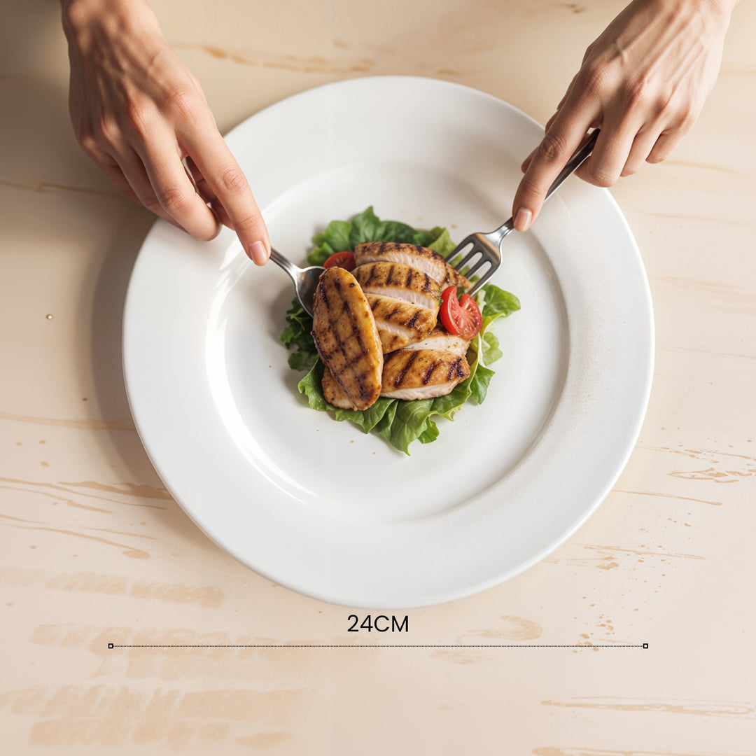 Luminarc White 4 PCS Ceramic Dinner Set  Soup Plate 22cm Dinner Plate 24cm Dessert Plate 19cm Bowl 9.5cm Tableware Set for Home & Restaurant