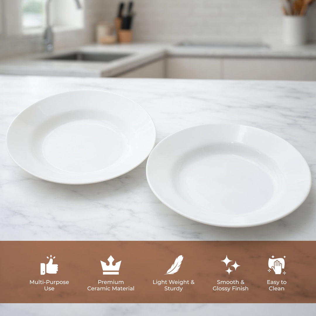 Luminarc White 4 PCS Ceramic Dinner Set  Soup Plate 22cm Dinner Plate 24cm Dessert Plate 19cm Bowl 9.5cm Tableware Set for Home & Restaurant