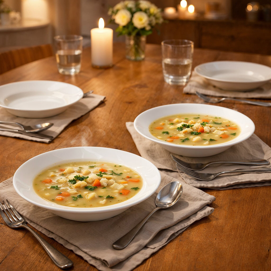 Luminarc White 4 PCS Ceramic Dinner Set  Soup Plate 22cm Dinner Plate 24cm Dessert Plate 19cm Bowl 9.5cm Tableware Set for Home & Restaurant