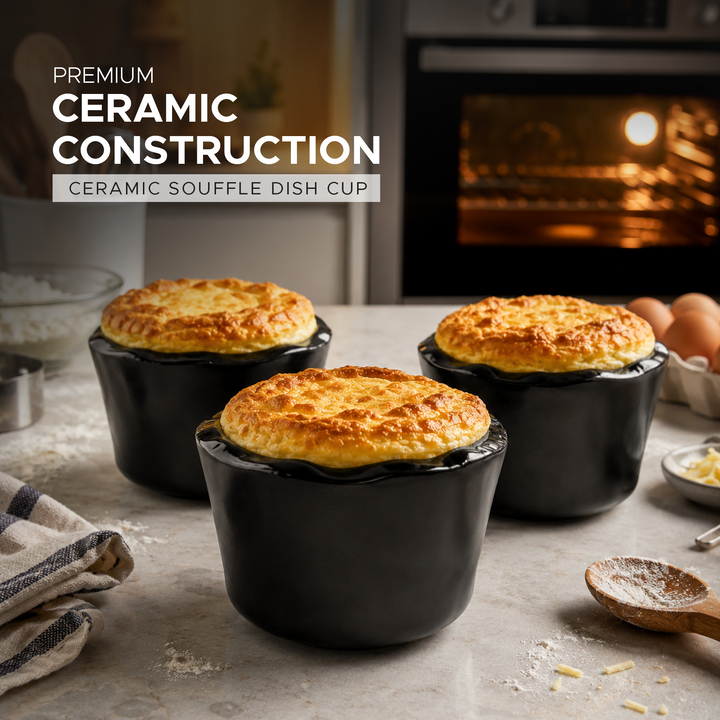 Beram Black Ceramic Soufflé Dish Cup – 250ml Ramekin for Baking & Desserts, Heat-Resistant Oven Microwave & Dishwasher Safe Custard Pudding Bowl