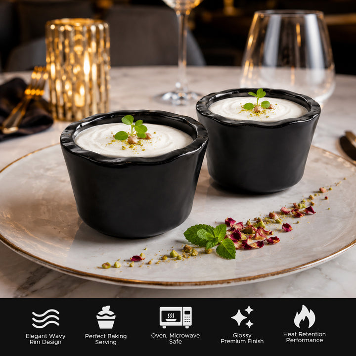Beram Black Ceramic Soufflé Dish Cup – 250ml Ramekin for Baking & Desserts, Heat-Resistant Oven Microwave & Dishwasher Safe Custard Pudding Bowl